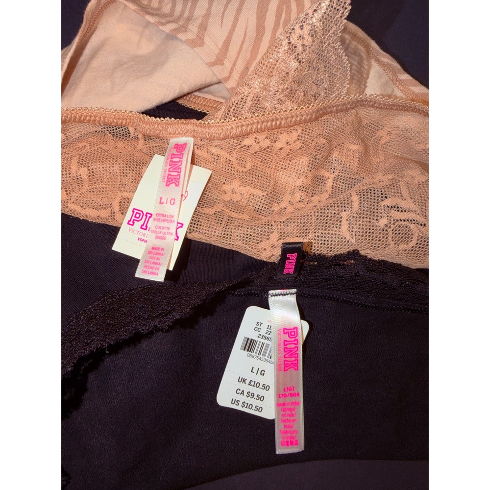 2 Victoria's Secret PINK Panty Zebra Lace Hipster Black Lace Boyshort L - Picture 2 of 4